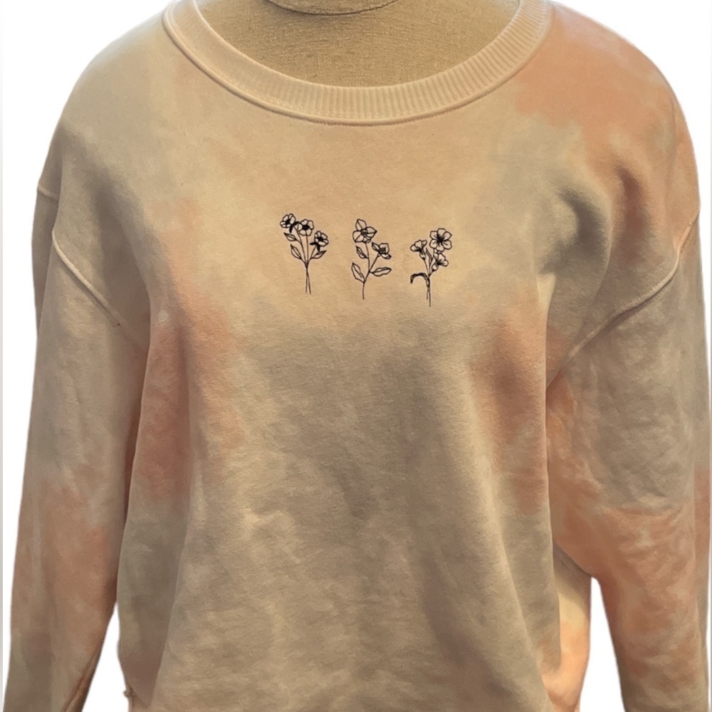 Cropped crew neck sweater sweatshirt Tie-dye embroidered long sleeve - Size M
